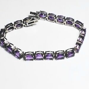 Oval Cut Amethyst 925 FAS Silver Tennis Bracelet 7-1/4"